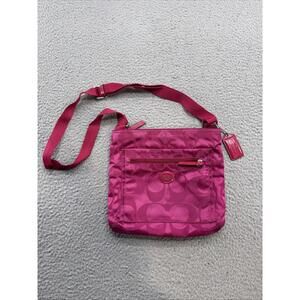 COACH Signature Getaway Nylon File Crossbody Bag F77408 Hot Pink Adjustable